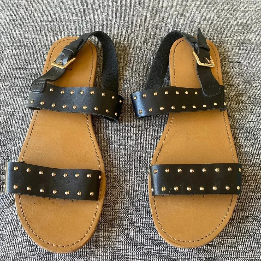 Forever 21 Black and Gold Studded Sandals Size 10